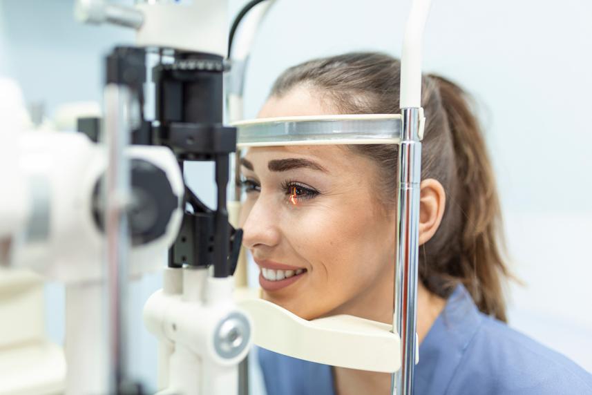 Woman getting an eye exam