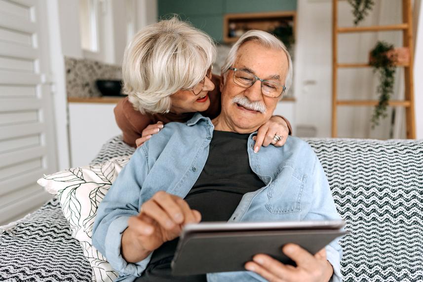 Couple looking at device