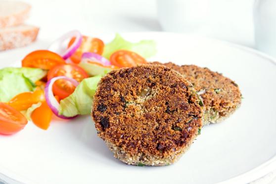 Two lentil chickpea burger patties